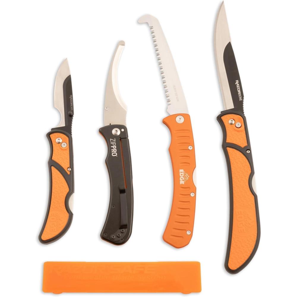imageOUTDOOR EDGE RazorBone Replaceable Blade Folding Hunting Knife with Clip ampamp Sheath 3 Butcher Knife Blade Styles Boning Gutting ampamp Skinning Knives Blaze Orange Camo Sheath 6 Blades ampamp Blade BoxBlack Guide Pack Pro