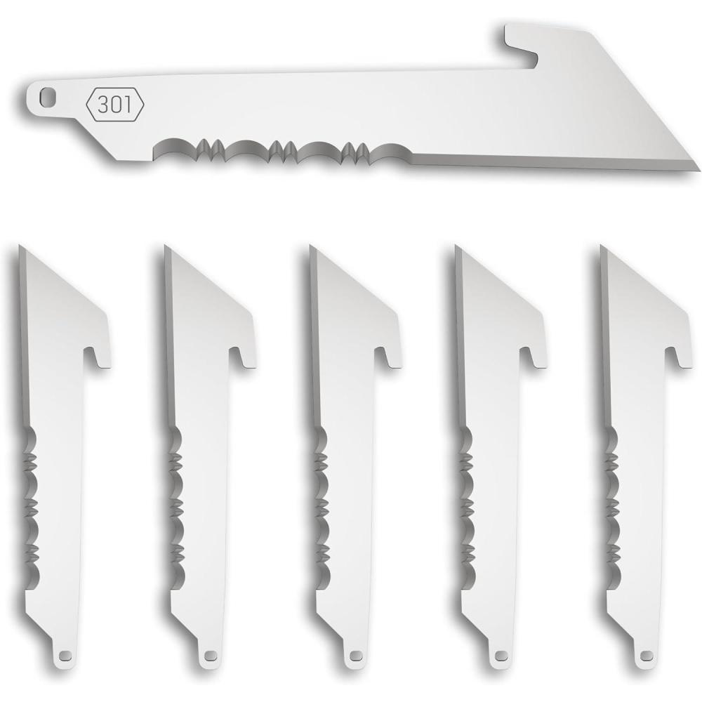imageOUTDOOR EDGE RazorSafe 3quot Utility with Serrations  6 Pack of Stainless EDC Utility Blades  Compatible 3quot Razor Blade Knives  Perfect for Work ampamp Everyday CarryStainless Serrated