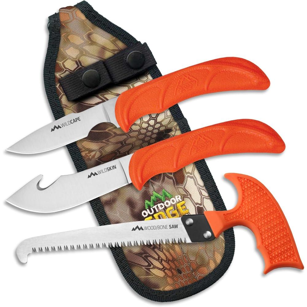 imageOUTDOOR EDGE WildBone 4Piece Hunting Knife Set Field Dressing ampamp Game Processing Knives  GutHook Skinning ampamp BoningFillet Knife CarbineCeramic Sharpener Camo Belt Scabbard  Deer ampamp ElkWildGuide