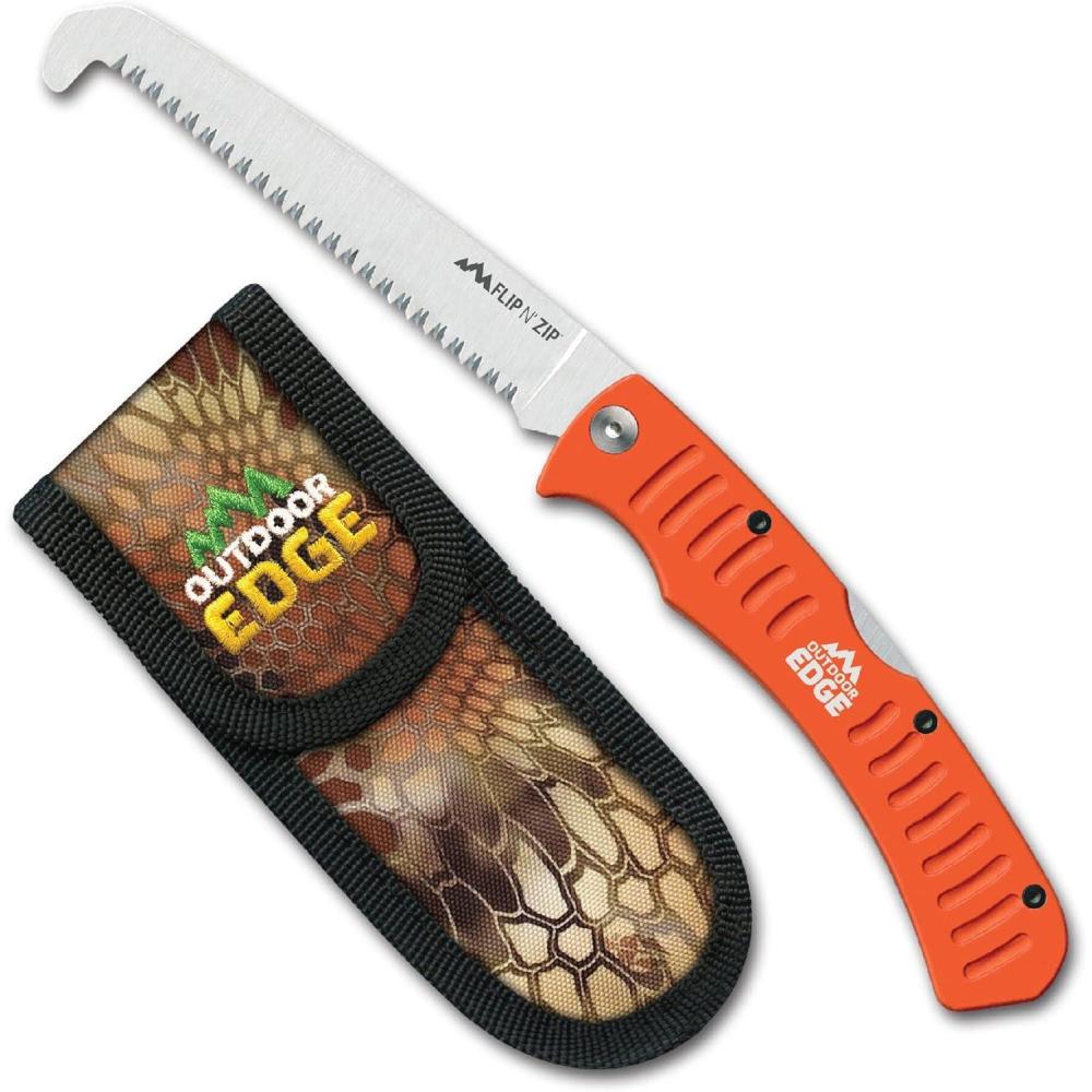 imageOutdoor Edge 45quot Flip N Zip Saw Lightweight Folding Aluminum Handle OutdoorHunting Saw with 65Mn Spring Steel Blade and Triple Ground Teeth for Bone and Wood with Nylon Sheath45 inches