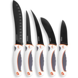 OUTDOOR EDGE ErgoMax 6-Piece Professional Game Processing Knife Set – Caping & Boning Knives, Skinning Knife, Butcher, Elite Big Game, Elk & Deer Hunting Gear, Perfect Field Dressing Knife Set(White – Professional Game Set)