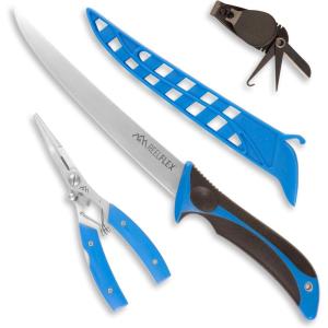 OUTDOOR EDGE Fillet Knife Set – ReelFlex Pak Features 3 Razor-Sharp Flexible Fillet Knives, 6″, 7.5″ & 9″ German Stainless Blades, Non-Slip Handles, Sharpener & Hard Case, Fishing Gear & Equipment(Fillet Knife with Nippers (3-Piece Set))