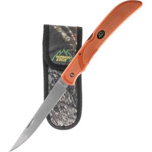 OUTDOOR EDGE Fish & Bone – Folding Fillet Knife with 5.0″ 440A Stainless Steel Blade for Fish and Processing Big Game – Pocket Clip(Orange)