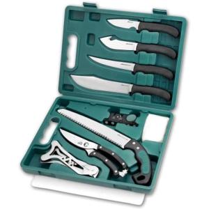 OUTDOOR EDGE Game-Pro 11-Piece Butcher Knife Set | Caping & Boning Knives, Deer Skinning Knife, Bone Saw, Game Shears, Sharpener & Rib Spreader in Hard-Side Case | Elite Elk & Deer Hunting Gear