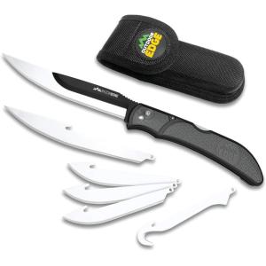 OUTDOOR EDGE RazorBone Replaceable Blade Folding Hunting Knife with Clip & Sheath, 3 Butcher Knife Blade Styles – Boning, Gutting, & Skinning Knives. Blaze Orange, Camo Sheath, 6 Blades & Blade Box(Gray)