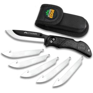 OUTDOOR EDGE Razor-Lite Folding Hunting Knife – 3.5″ Replaceable Razor Blades, Non-Slip Rubber Handle, Lock-Back Safety, Includes 6 Blades and Nylon Sheath(Black)