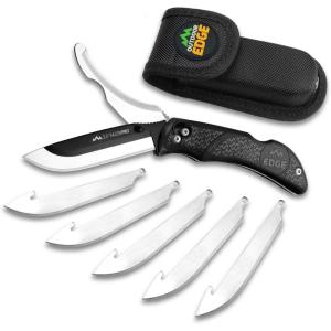 OUTDOOR EDGE RazorPro G Double Blade Hunting Knife – Replaceable Razor Sharp Skinning Blade & Gutting Knife for Fast Field Dressing, Non-Slip Black Handle, Black Sheath with 6 Extra Blades (Orange)(Black)