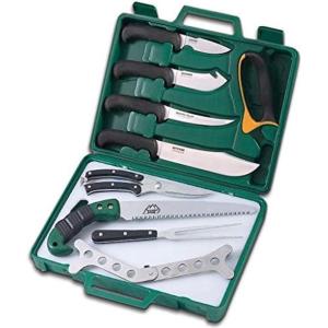 Outdoor Edge Game Processor, PR-1, Complete 12-Piece Hunting Knife Kit for Processing Big Game, Full Tang 420J2 Stainless Razor Sharp Blades, TPR Non-Slip Handles, Sturdy Hide-Side Storage Case