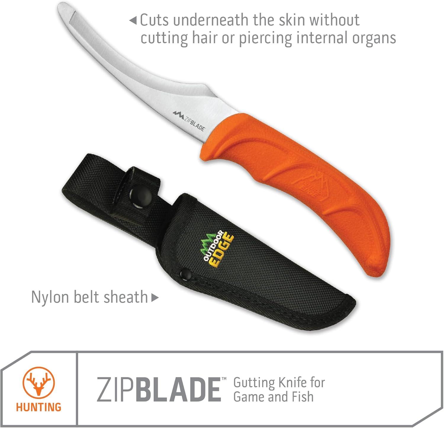 image:imageOUTDOOR EDGE Zip Blade 40 Fixed Blade Hunting Knife for Skinning and Gutting Big Game Includes Black Nylon Belt Sheath Deer Gutting KnivesZip Blade 4 Blade