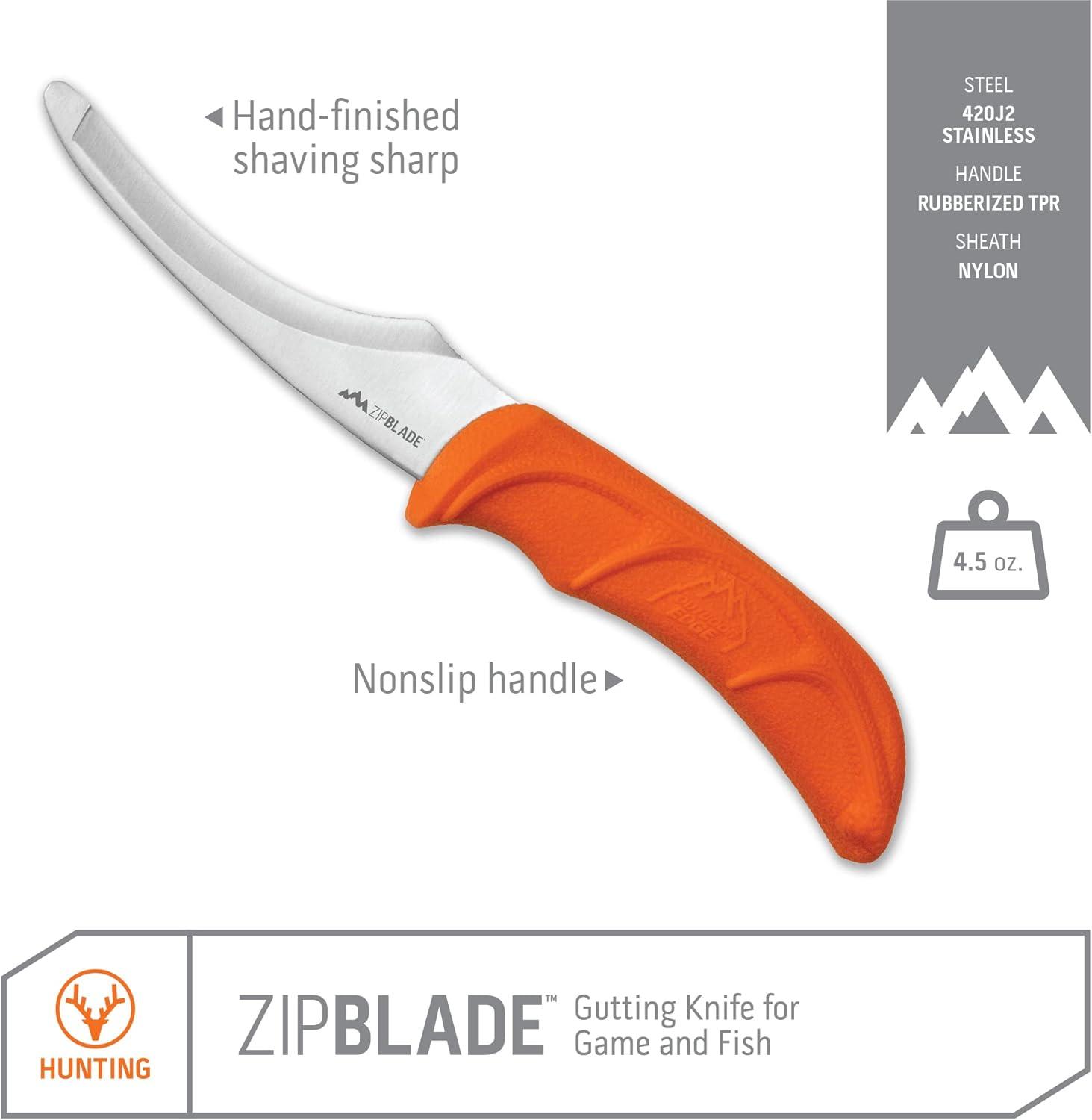 image:imageOUTDOOR EDGE Zip Blade 40 Fixed Blade Hunting Knife for Skinning and Gutting Big Game Includes Black Nylon Belt Sheath Deer Gutting KnivesZip Blade 4 Blade
