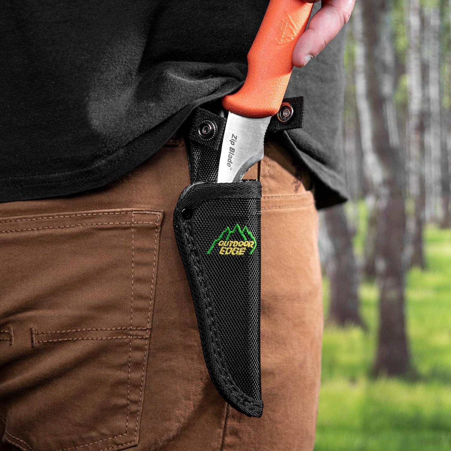 image:imageOUTDOOR EDGE Zip Blade 40 Fixed Blade Hunting Knife for Skinning and Gutting Big Game Includes Black Nylon Belt Sheath Deer Gutting KnivesZip Blade 4 Blade