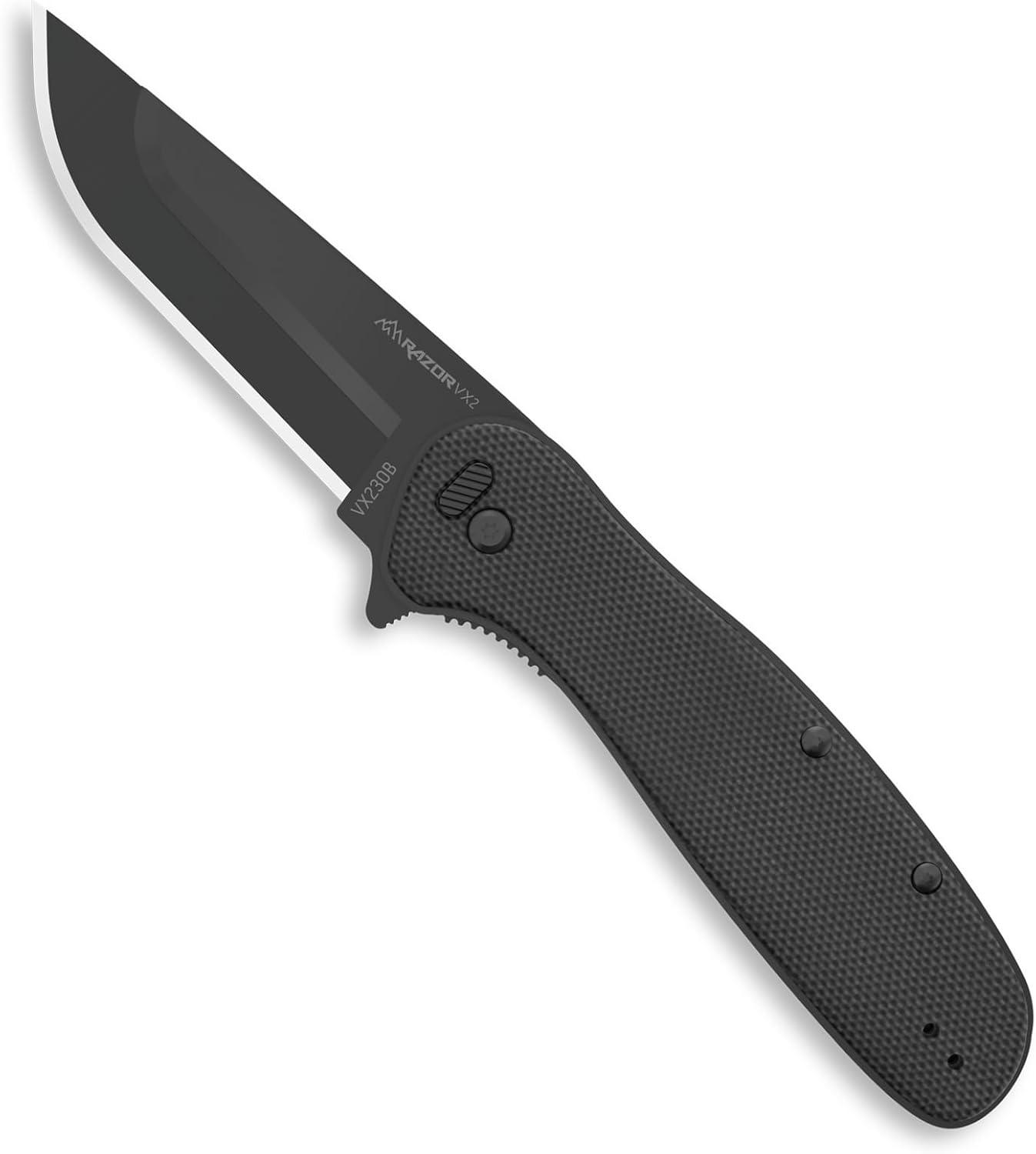image:imageOUTDOOR EDGE RAZOR VX2 Black with 3 Black Drop Point Blades 1 Serrated Blade amp 6 Sheepsfoot Replaceable Blade EDC Folding Pocket Knife 3 Blade G10 Stainless Steel Handle