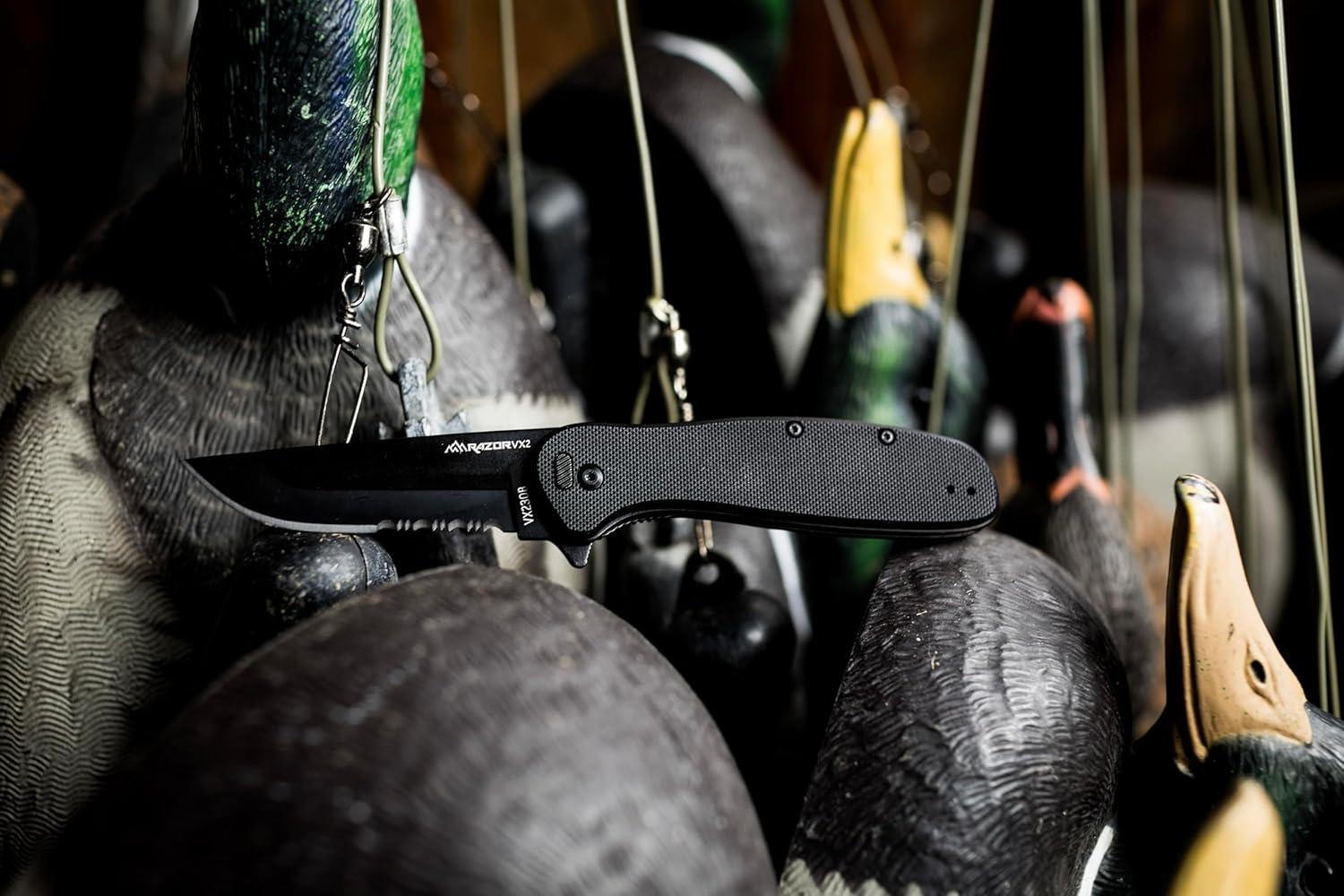 image:imageOUTDOOR EDGE RAZOR VX2 Black with 3 Black Drop Point Blades 1 Serrated Blade amp 6 Tantos Replaceable Blade EDC Folding Pocket Knife 3 Blade G10 Stainless Steel Handle