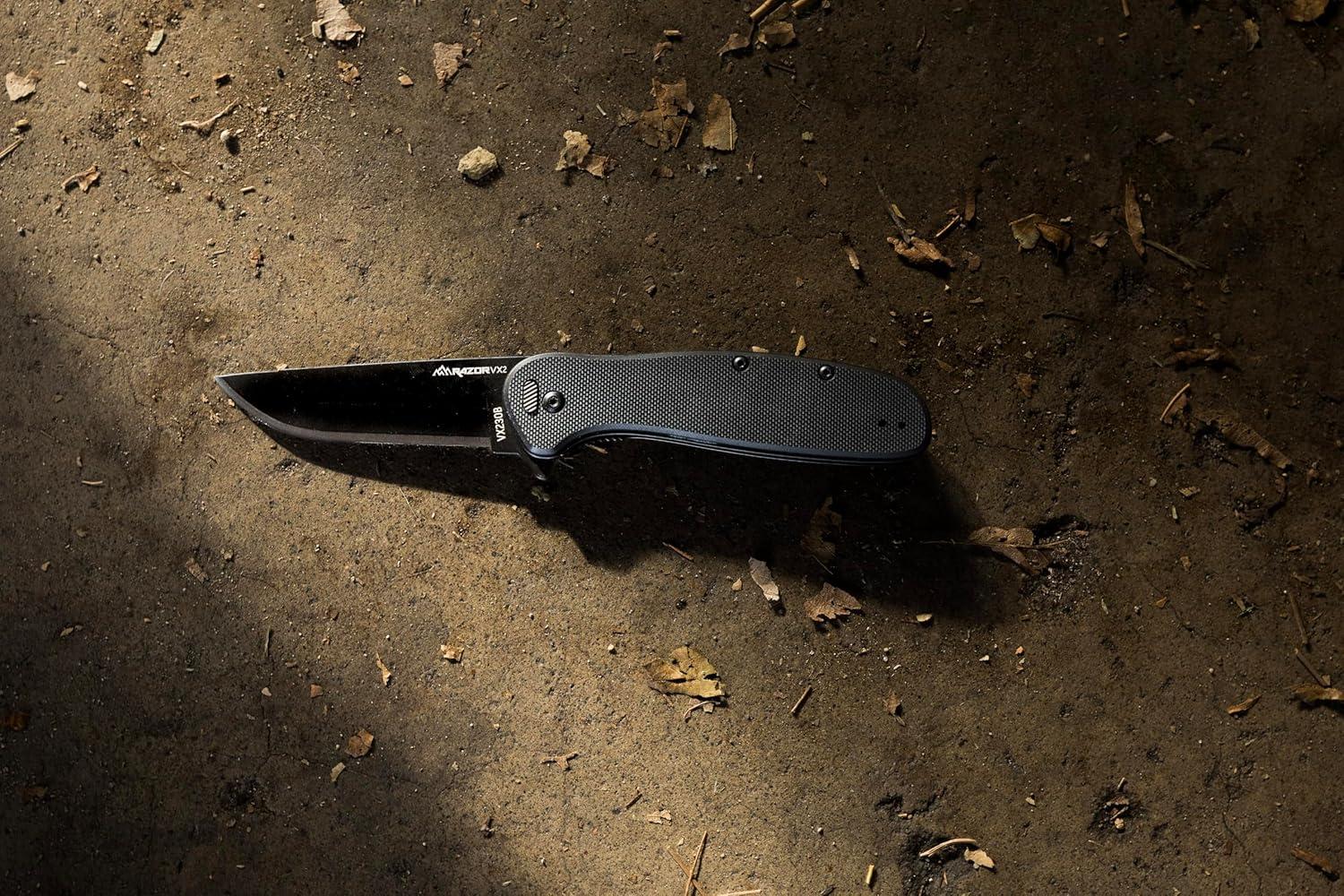 image:imageOUTDOOR EDGE RAZOR VX2 Black with 3 Black Drop Point Blades 1 Serrated Blade amp 6 Tantos Replaceable Blade EDC Folding Pocket Knife 3 Blade G10 Stainless Steel Handle