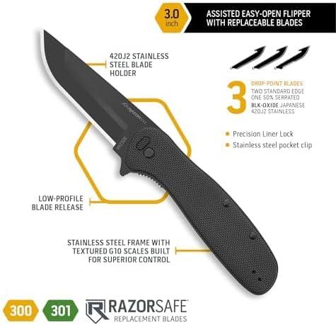 image:imageOUTDOOR EDGE RAZOR VX2 Black with 3 Black Drop Point Blades 1 Serrated Blade amp 6 Tantos Replaceable Blade EDC Folding Pocket Knife 3 Blade G10 Stainless Steel Handle