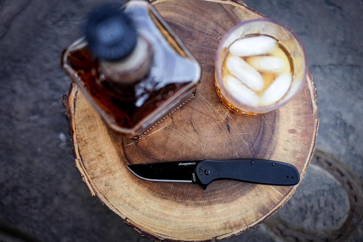 image:imageOUTDOOR EDGE RAZOR VX2 Black with 3 Black Drop Point Blades 1 Serrated Blade amp 6 Tantos Replaceable Blade EDC Folding Pocket Knife 3 Blade G10 Stainless Steel Handle