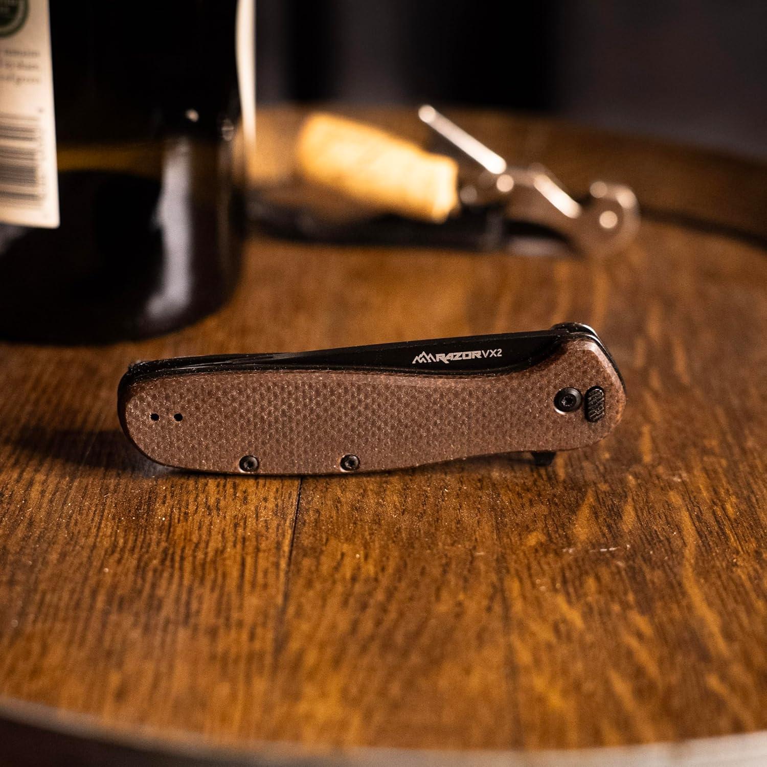 image:imageOUTDOOR EDGE RAZOR VX2 Brown Burlap with 3 Black Drop Point Blades 1 Serrated Blade amp 6 Utility Replaceable Blade EDC Folding Pocket Knife 3 Blade G10 Stainless Steel Handle