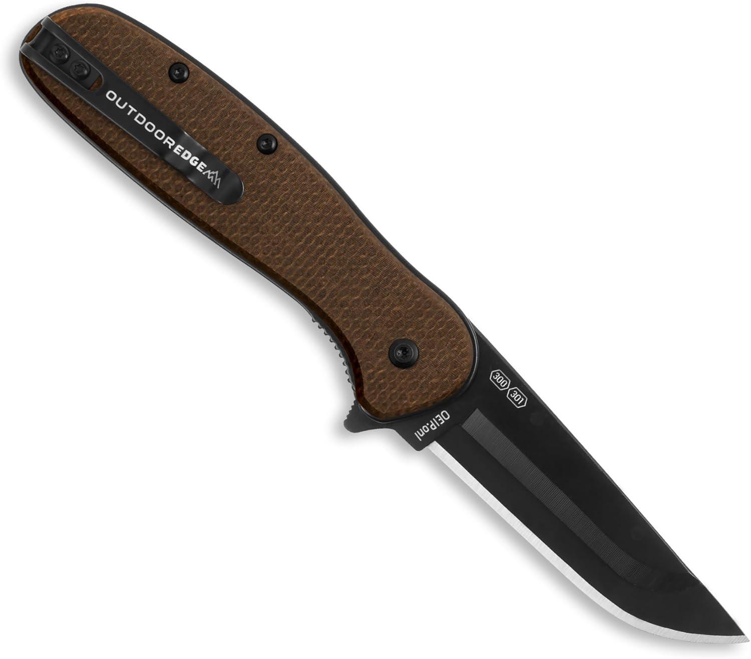 image:imageOUTDOOR EDGE RAZOR VX2 Brown Burlap with 3 Black Drop Point Blades 1 Serrated Blade amp 6 Utility Replaceable Blade EDC Folding Pocket Knife 3 Blade G10 Stainless Steel Handle