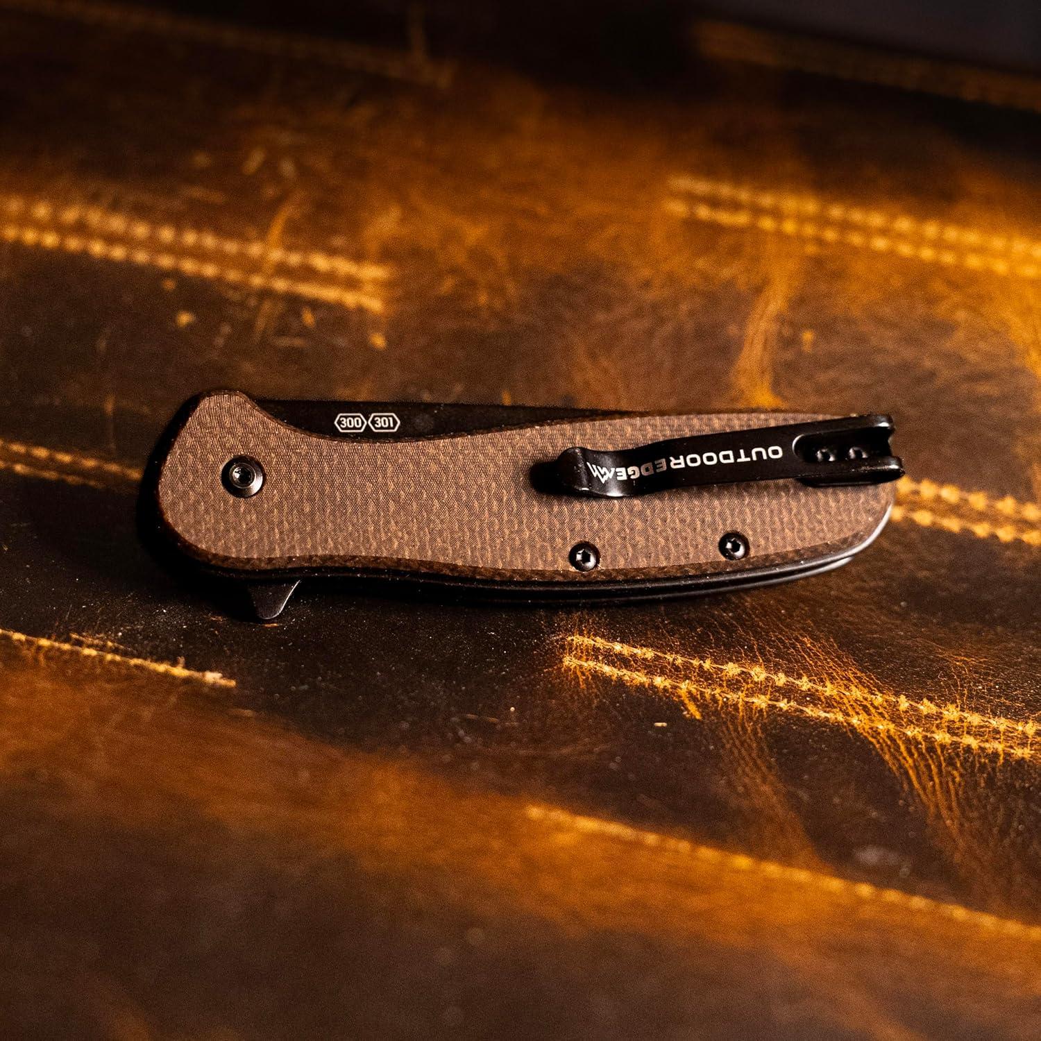 image:imageOUTDOOR EDGE RAZOR VX2 Brown Burlap with 3 Black Drop Point Blades 1 Serrated Blade amp 6 Utility Replaceable Blade EDC Folding Pocket Knife 3 Blade G10 Stainless Steel Handle