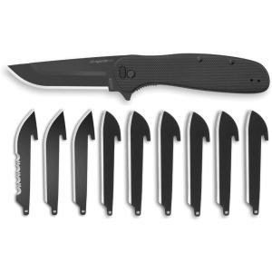 OUTDOOR EDGE RAZOR VX2 Black with 3 Black Drop Point Blades, 1 Serrated Blade & 6 Sheepsfoot – Replaceable Blade EDC Folding Pocket Knife – 3″ Blade, G-10 Stainless Steel Handle